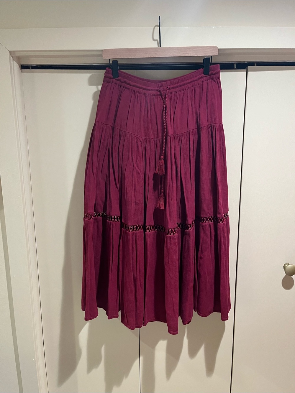 GAP Magenta Tiered Maxi Skirt with Tassel Drawstring
